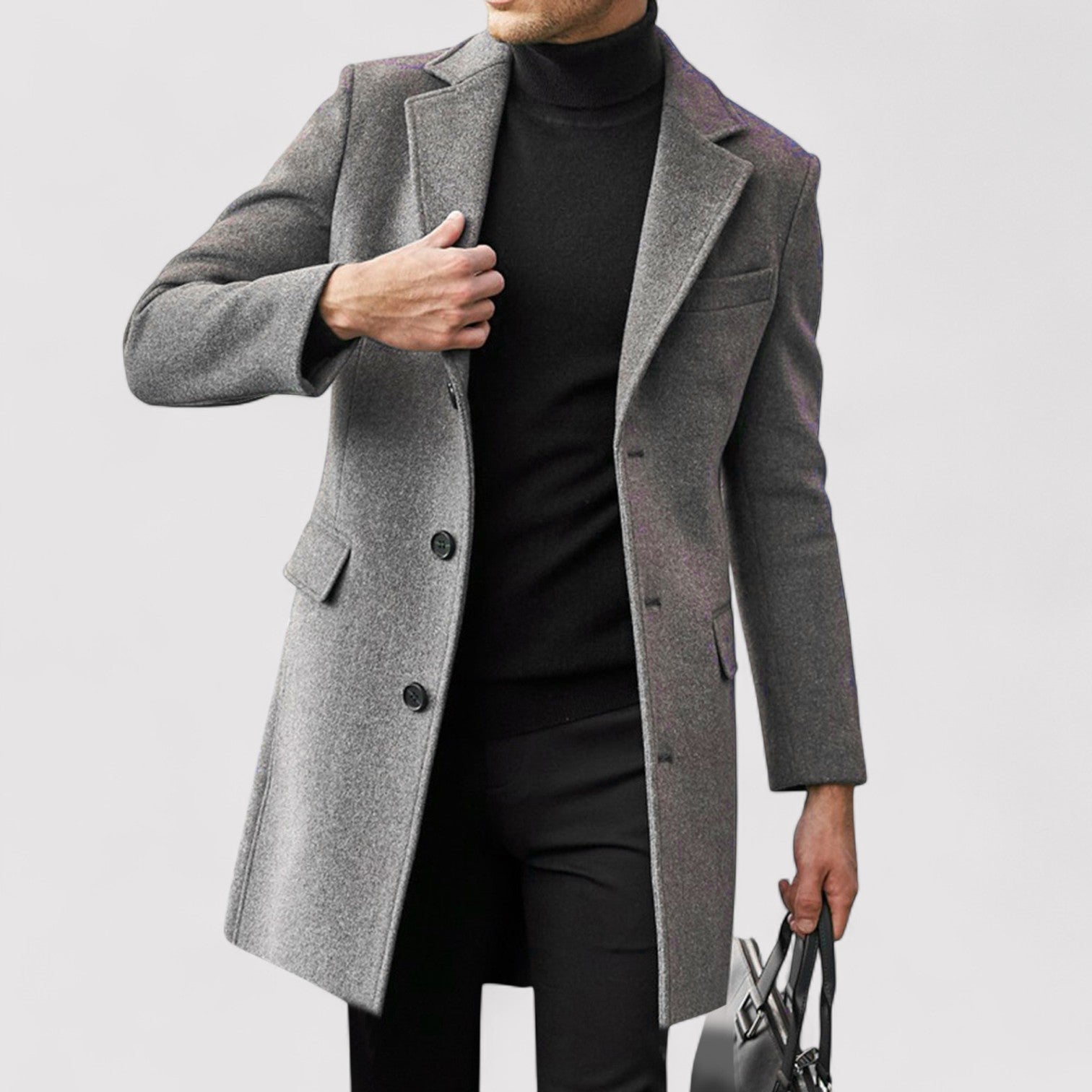 Manteau en Gris & Noir – Luxe, Chaleur et Intemporalité – Idéal comme Manteau d'Hiver pour Tenues Business et Décontractées