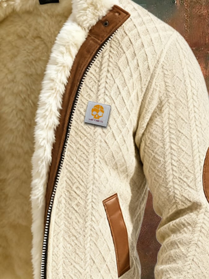 Herren-Outdoorjacke mit Retro-Textur und Jacquard-Strick, warm, mit mehreren Taschen