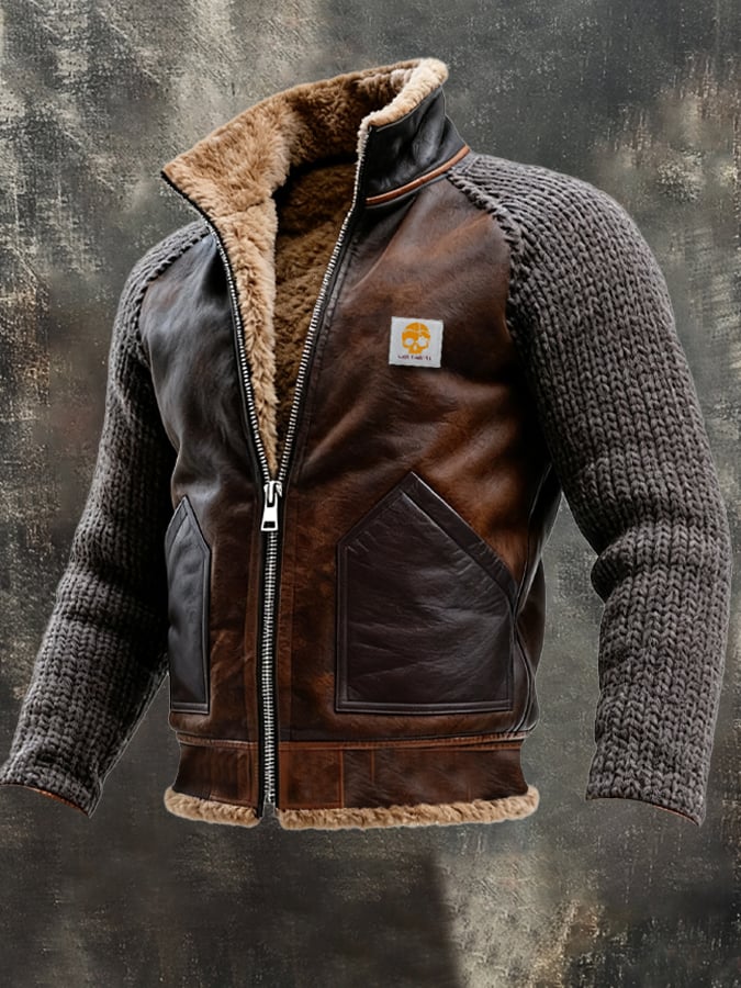 MAISON CLÉMENT PARIS™ | VESTE EN CUIR ET MAILLE À DOUBLURE SHERPA CHAUDE