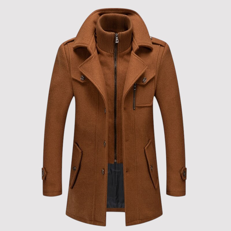 Manteau Long Homme en Laine – Manteau Élégant en Mélange de Laine Gris Foncé Automne/Hiver