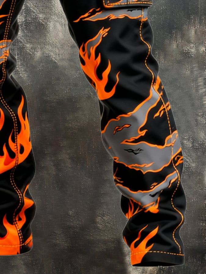 MAISON CLÉMENT PARIS™ | PANTALON CARGO MOTIF FLAMMES HOMME TACTIQUE