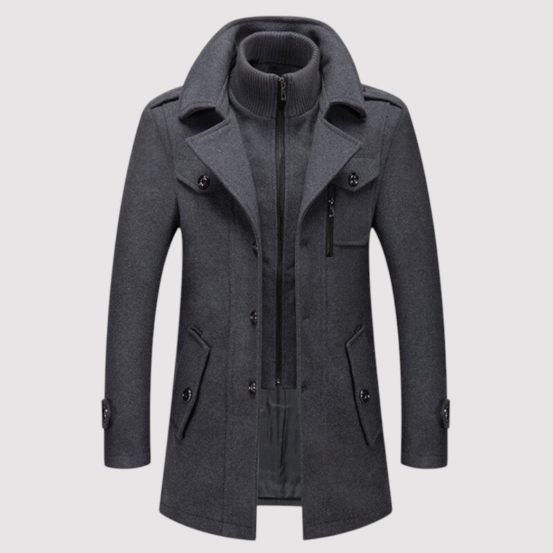 Manteau Long Homme en Laine – Manteau Élégant en Mélange de Laine Gris Foncé Automne/Hiver