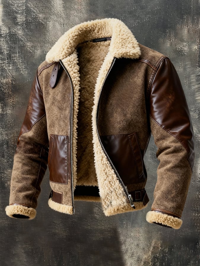 Herren-Retro-Outdoorjacke mit warmem Farbblockmuster