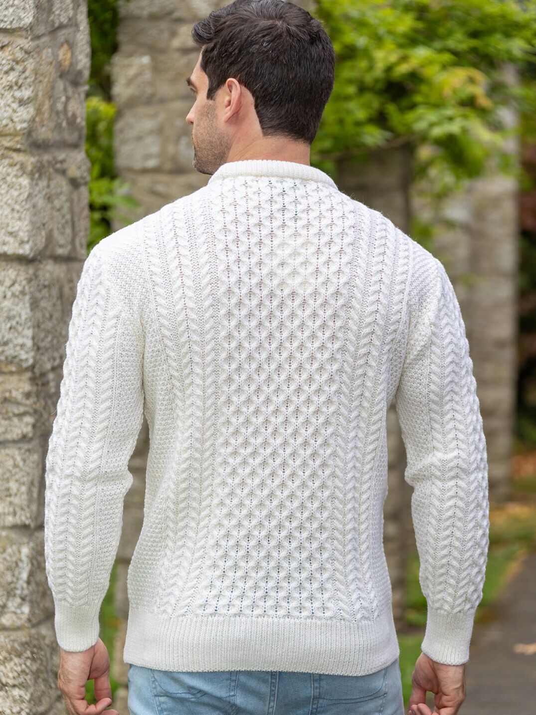 Rodrigo - Pull homme Old Money en maille torsadée Crewneck – Bleu / Blanc en laine mérinos