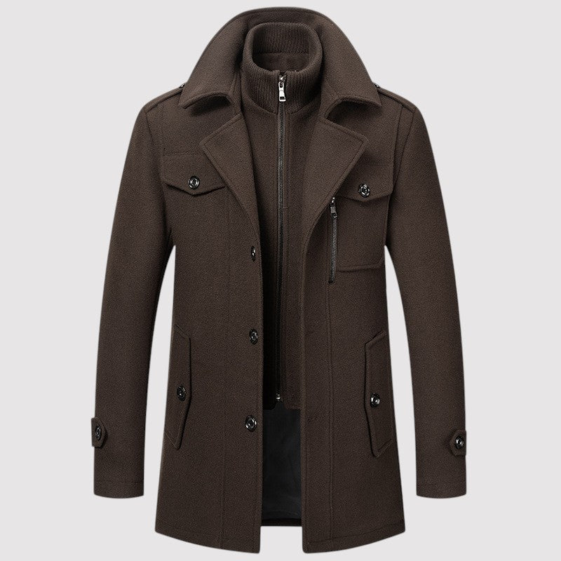 Manteau Long Homme en Laine – Manteau Élégant en Mélange de Laine Gris Foncé Automne/Hiver