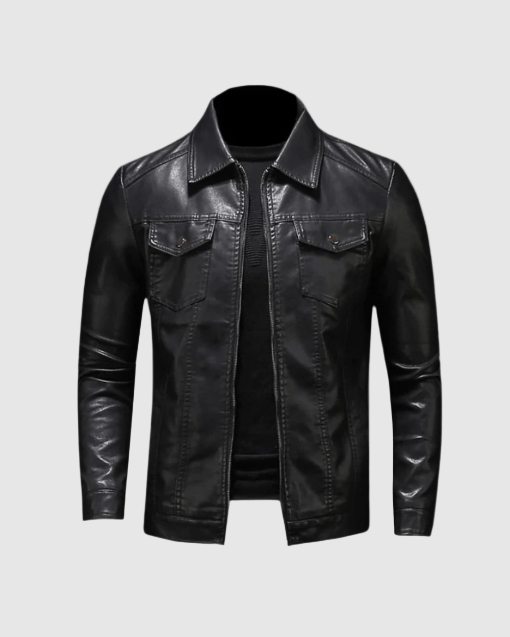 Alessandro Manteau en cuir noir pour hommes – Élégant