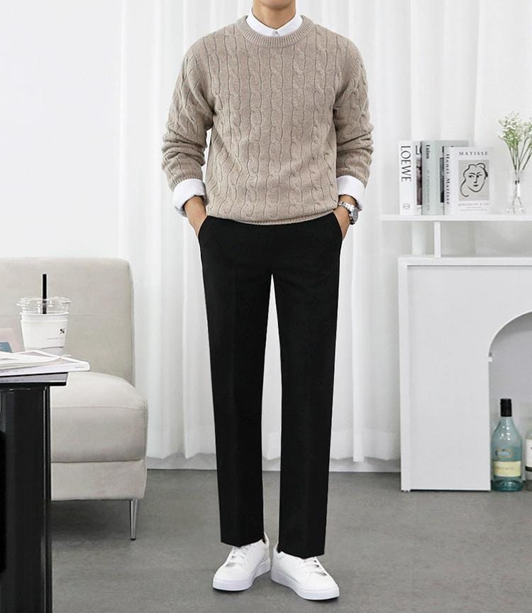 Derrick - Pull en laine beige pour hommes