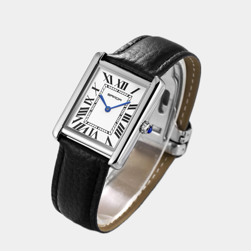 Montre Quartz Élégante avec Bracelet en Cuir Noir