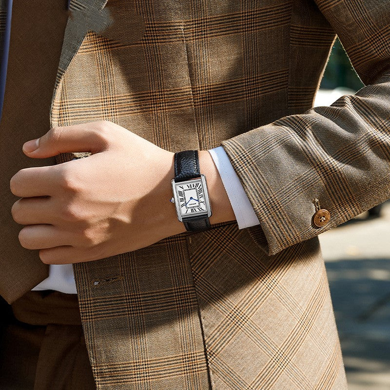 Montre Quartz Élégante avec Bracelet en Cuir Noir