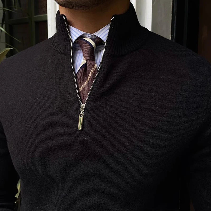 Pull décontracté à demi-zip en mélange de laine