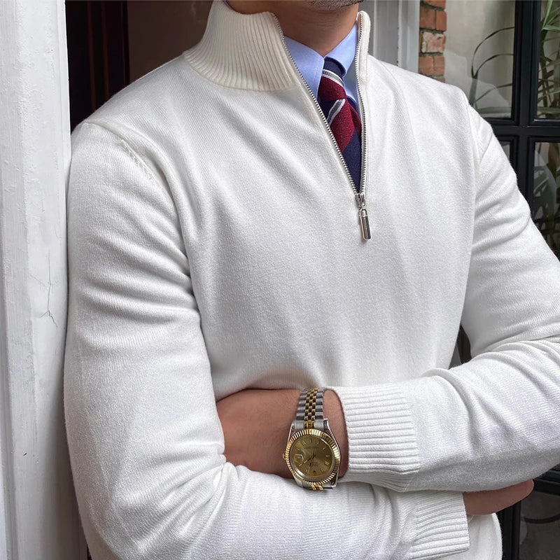 Pull décontracté à demi-zip en mélange de laine