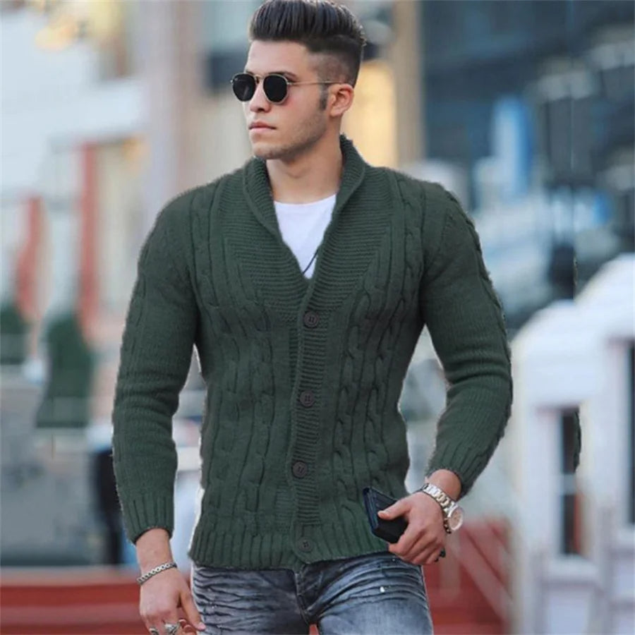 Augusto - Gilet pour homme à col châle en tricot avec boutons – Noir