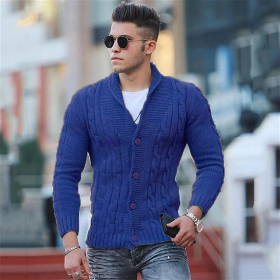 Augusto - Gilet pour homme à col châle en tricot avec boutons – Noir