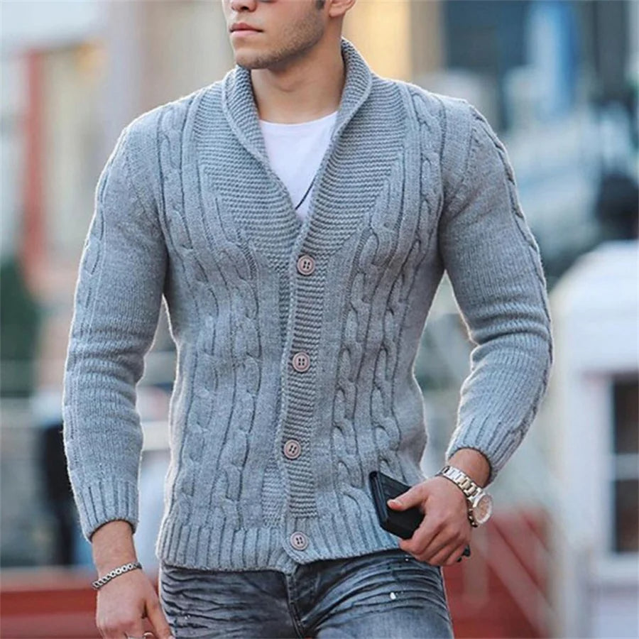 Augusto - Gilet pour homme à col châle en tricot avec boutons – Noir