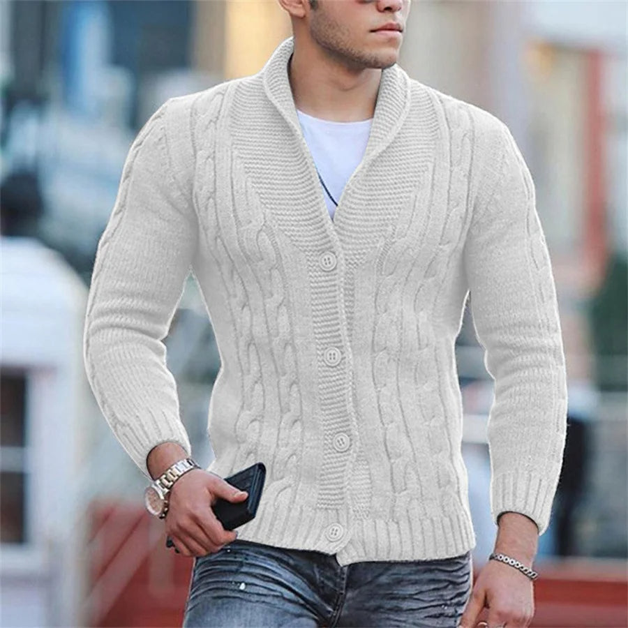 Augusto - Gilet pour homme à col châle en tricot avec boutons – Noir