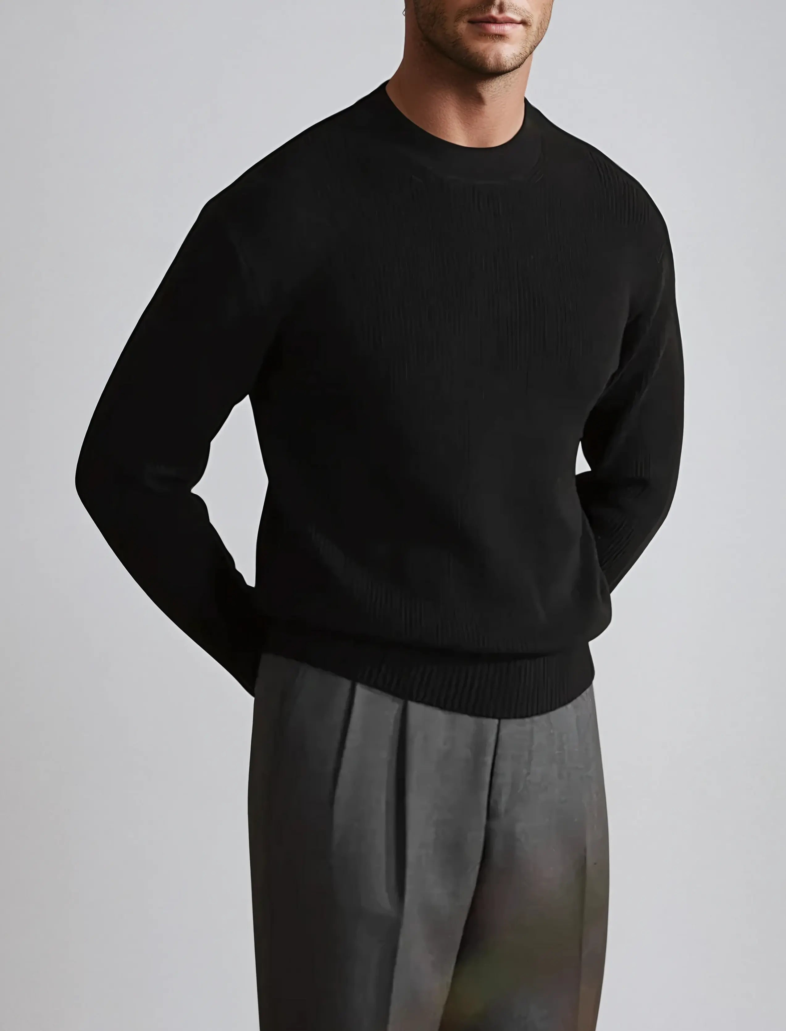 Gerald – Pull noir Old Money à col rond