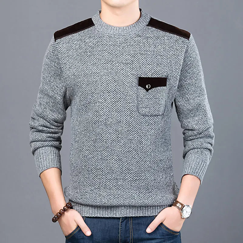 Pull en Laine Homme avec Détails en Suède sur les Épaules – Pull d'Hiver Chaleureux