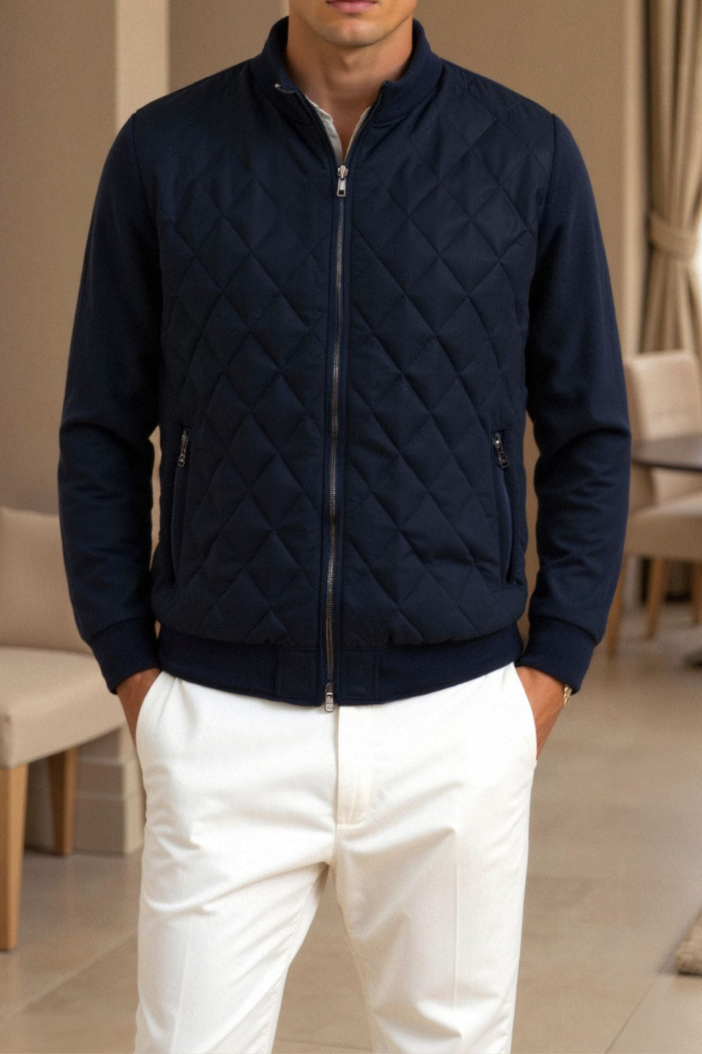 Veste matelassée pour hommes Navy – Manteau de luxe style Old Money