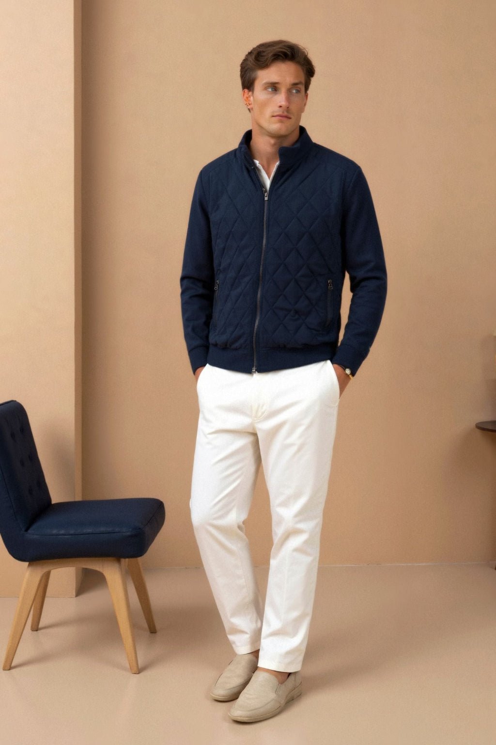 Veste matelassée pour hommes Navy – Manteau de luxe style Old Money