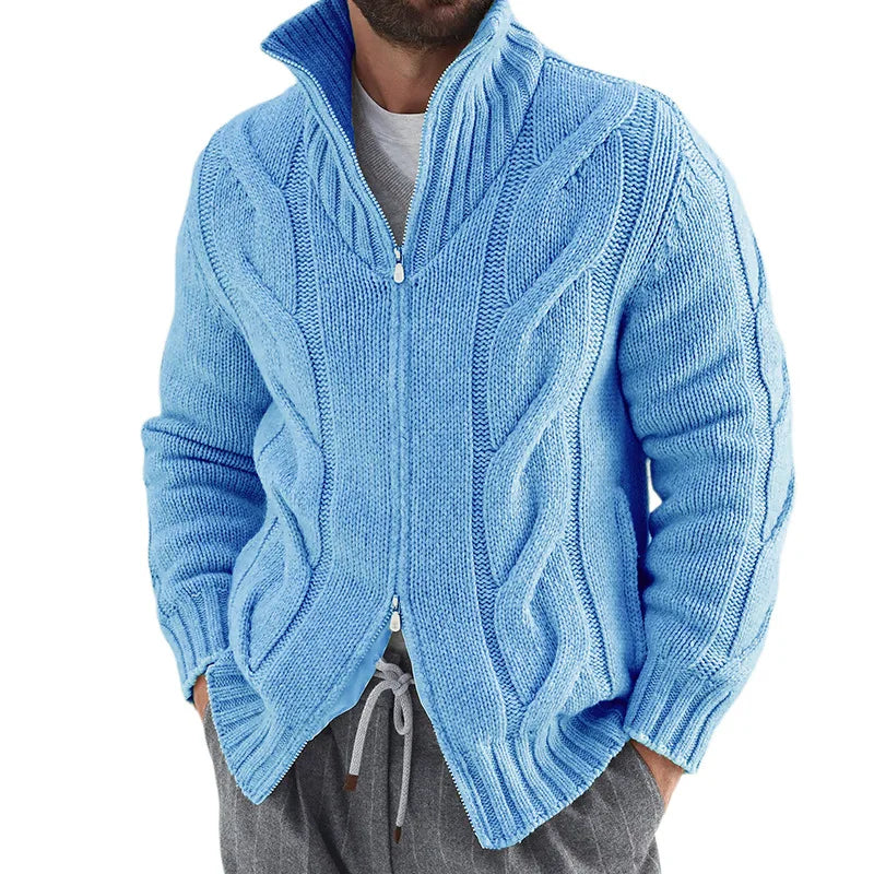 Esteban - Cardigan Old Money pour Homme – Veste en Mérinos de Luxe avec Fermeture Éclair