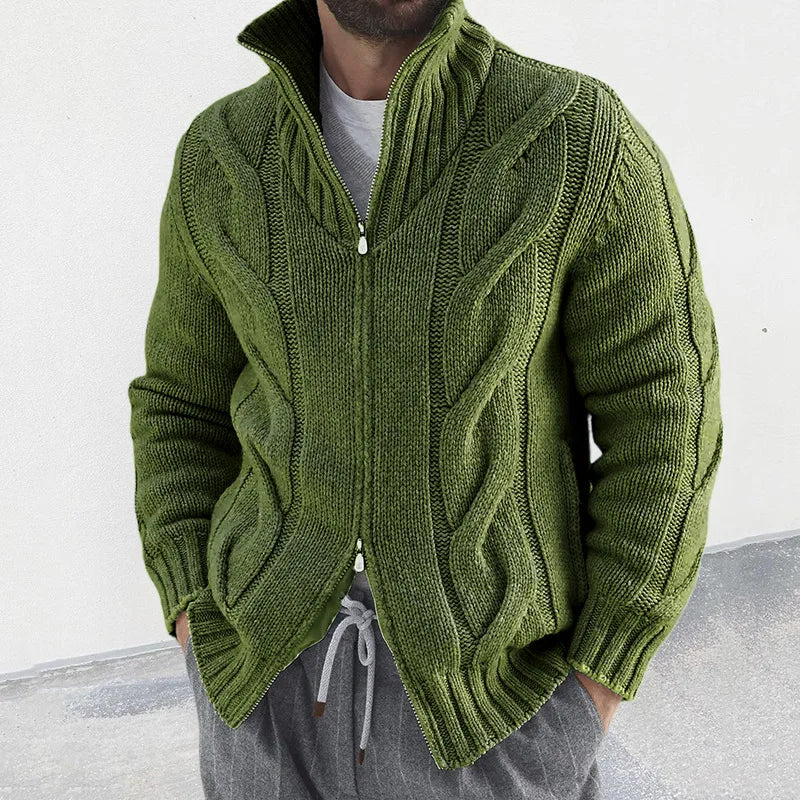 Esteban - Cardigan Old Money pour Homme – Veste en Mérinos de Luxe avec Fermeture Éclair