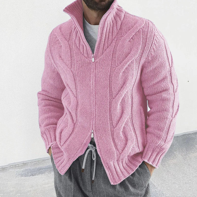 Esteban - Cardigan Old Money pour Homme – Veste en Mérinos de Luxe avec Fermeture Éclair