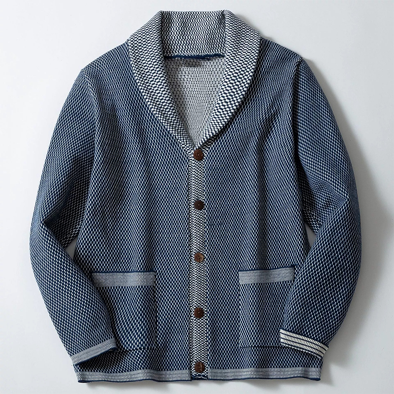 Old Money – Veste en tricot casual pour hommes bleu avec revers contrastés et boutons élégants