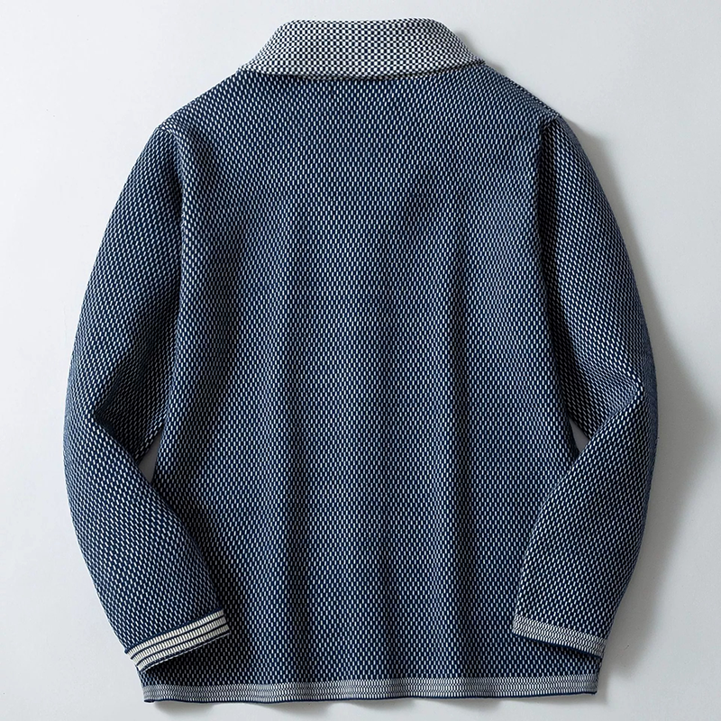 Old Money – Veste en tricot casual pour hommes bleu avec revers contrastés et boutons élégants