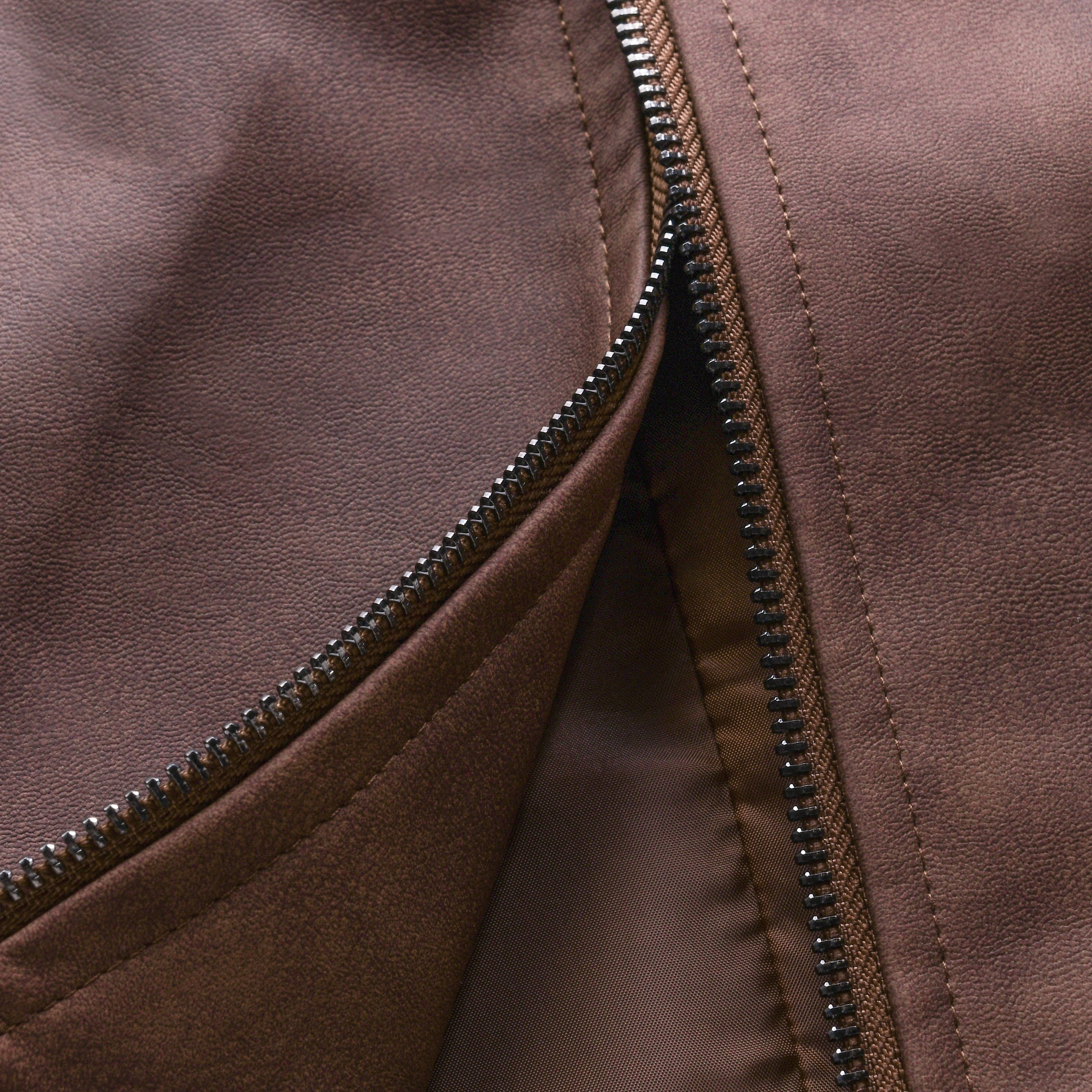 Veste en cuir pour hommes – Veste classique slim fit avec fermeture éclair, noire, vert armée ou brune