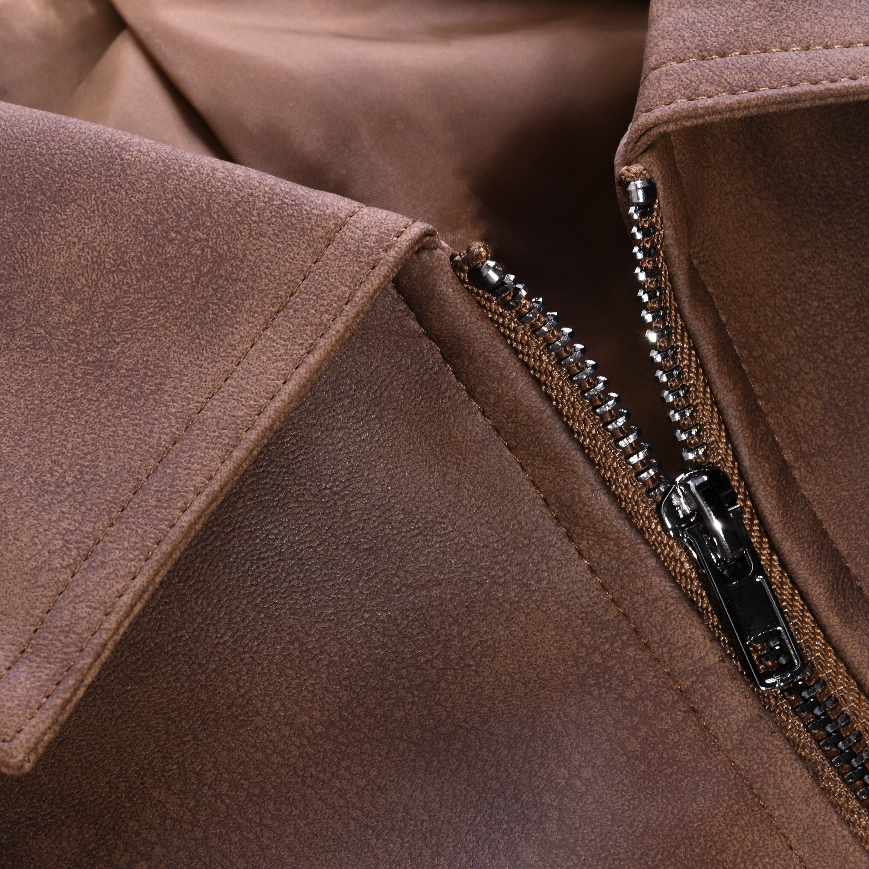 Veste en cuir pour hommes – Veste classique slim fit avec fermeture éclair, noire, vert armée ou brune