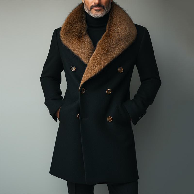Manteau rétro casual pour homme avec col en fourrure – Old Money Hiver 2025
