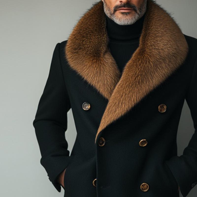 Manteau rétro casual pour homme avec col en fourrure – Old Money Hiver 2025