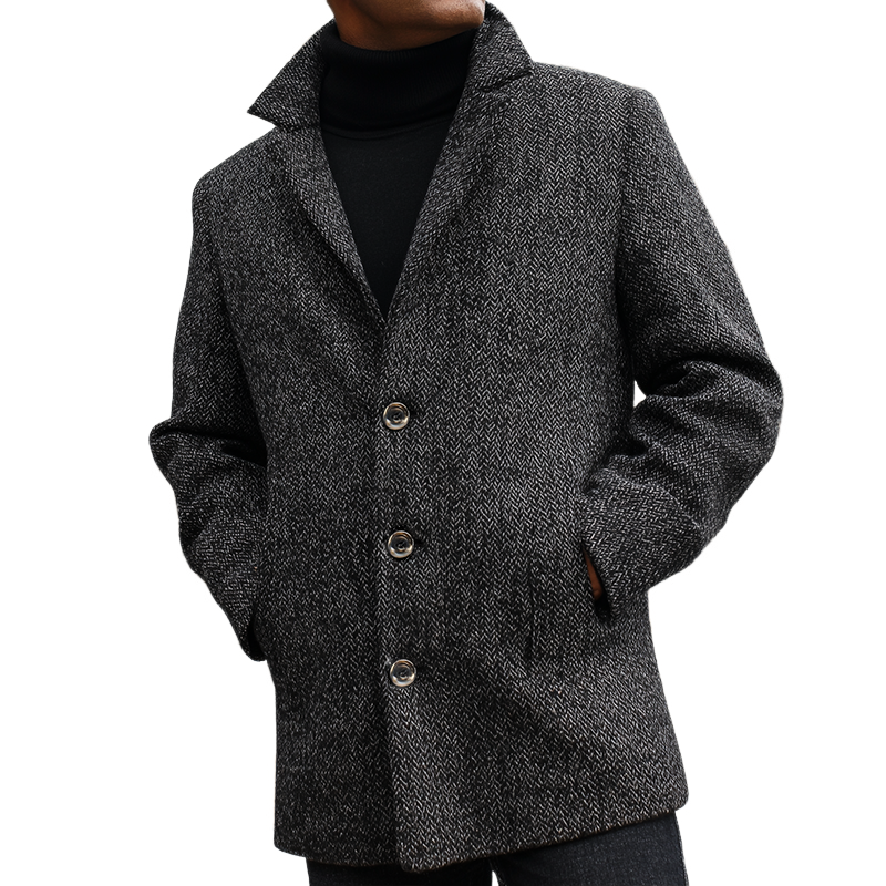 Homme Veste Retro Casual Street en Herringbone avec Revers - Noire