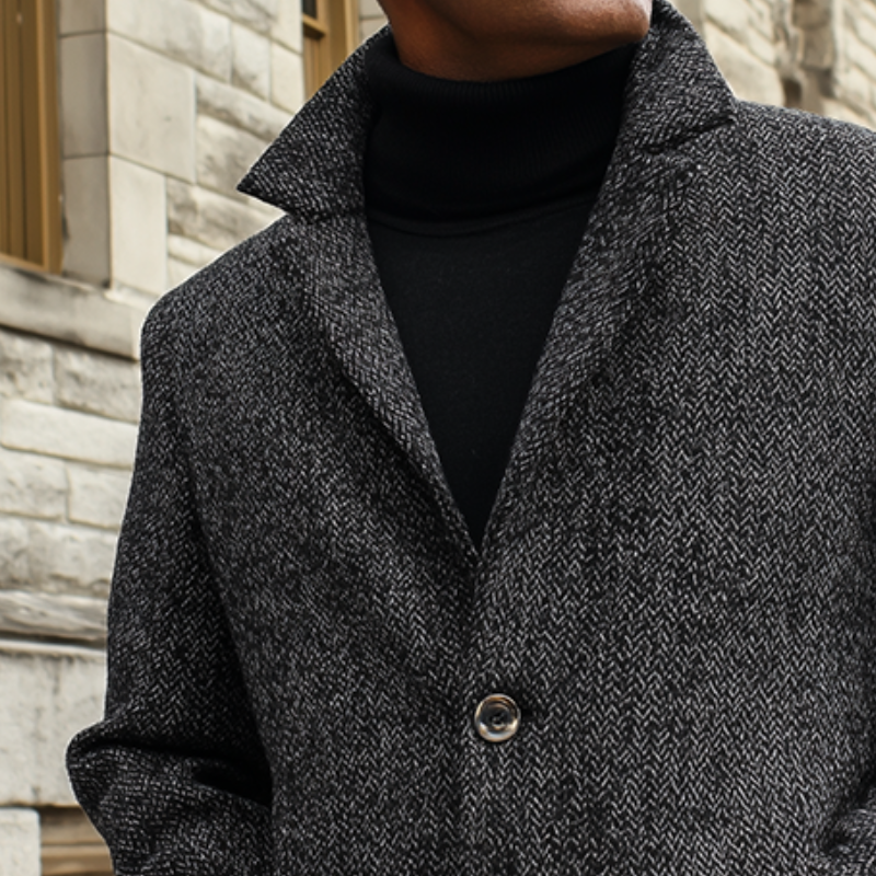 Homme Veste Retro Casual Street en Herringbone avec Revers - Noire