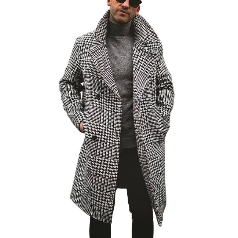 Manteau pour homme rétro classique à pied-de-poule – Manteau d’hiver double-breasted classique
