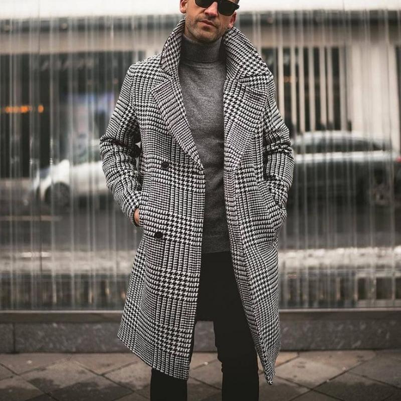Manteau pour homme rétro classique à pied-de-poule – Manteau d’hiver double-breasted classique