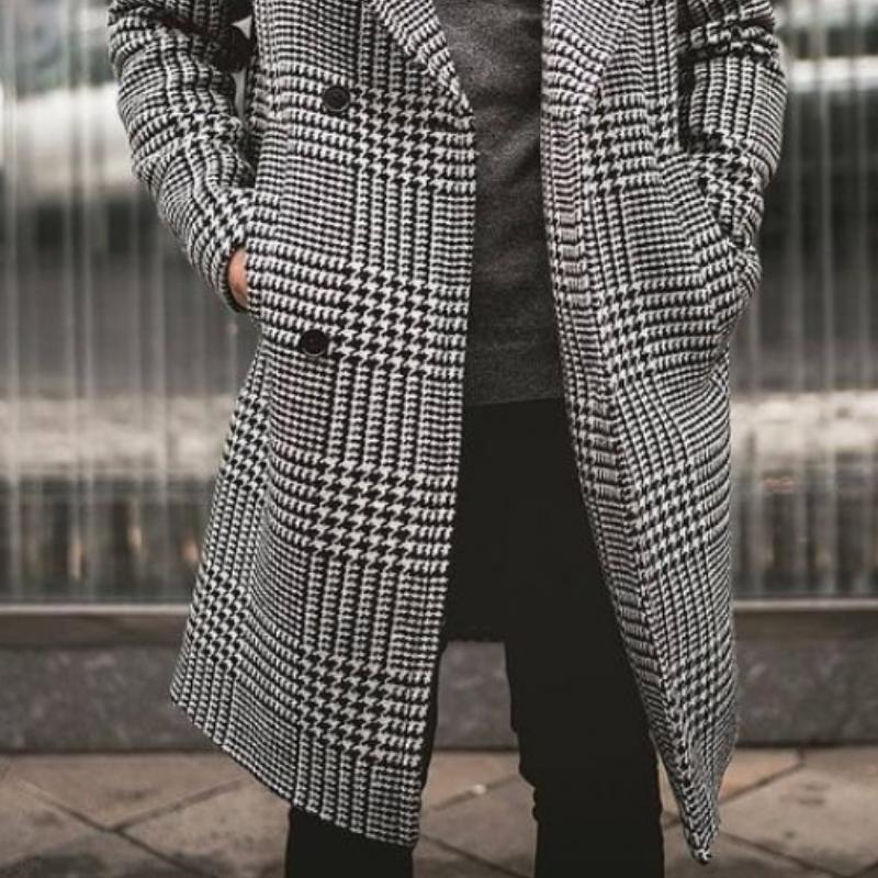 Manteau pour homme rétro classique à pied-de-poule – Manteau d’hiver double-breasted classique