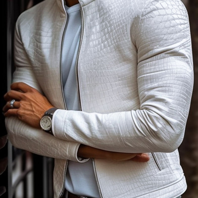 Veste en cuir exclusive pour hommes – Design luxueux blanc avec motif en pierres
