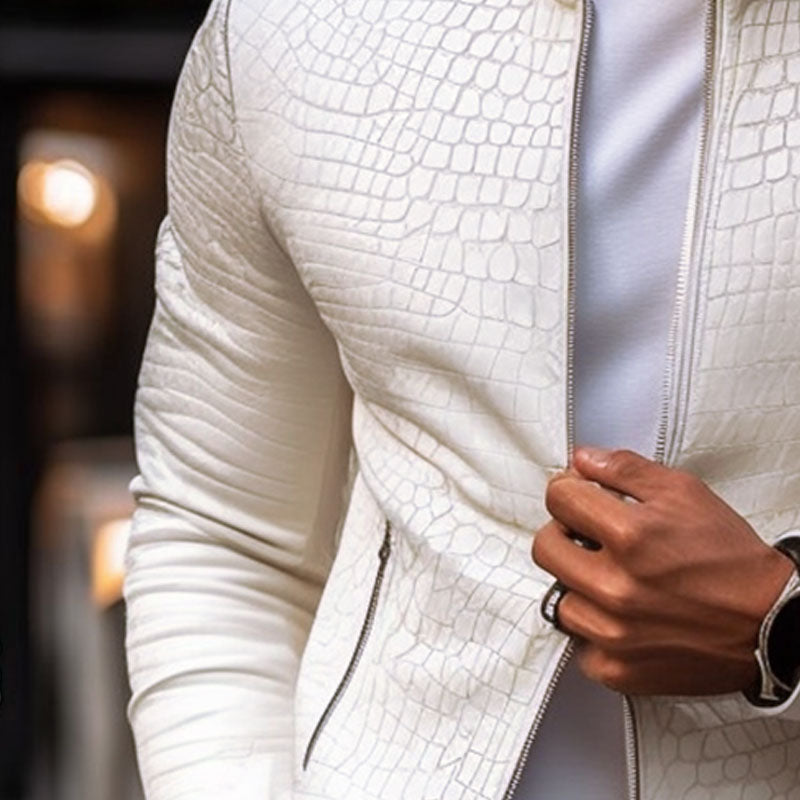 Veste en cuir exclusive pour hommes – Design luxueux blanc avec motif en pierres