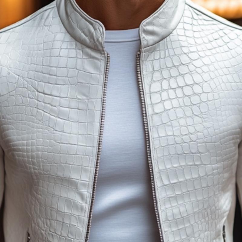 Veste en cuir exclusive pour hommes – Design luxueux blanc avec motif en pierres
