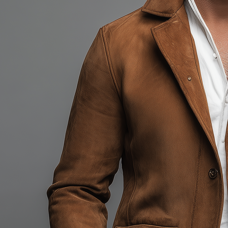 Veste Homme Effet Suède – Blazer Vintage Marron pour Occasion Décontractée et Professionnelle