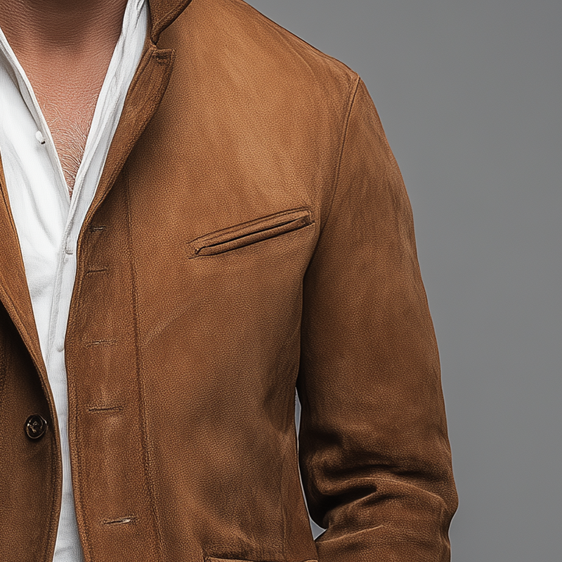 Veste Homme Effet Suède – Blazer Vintage Marron pour Occasion Décontractée et Professionnelle