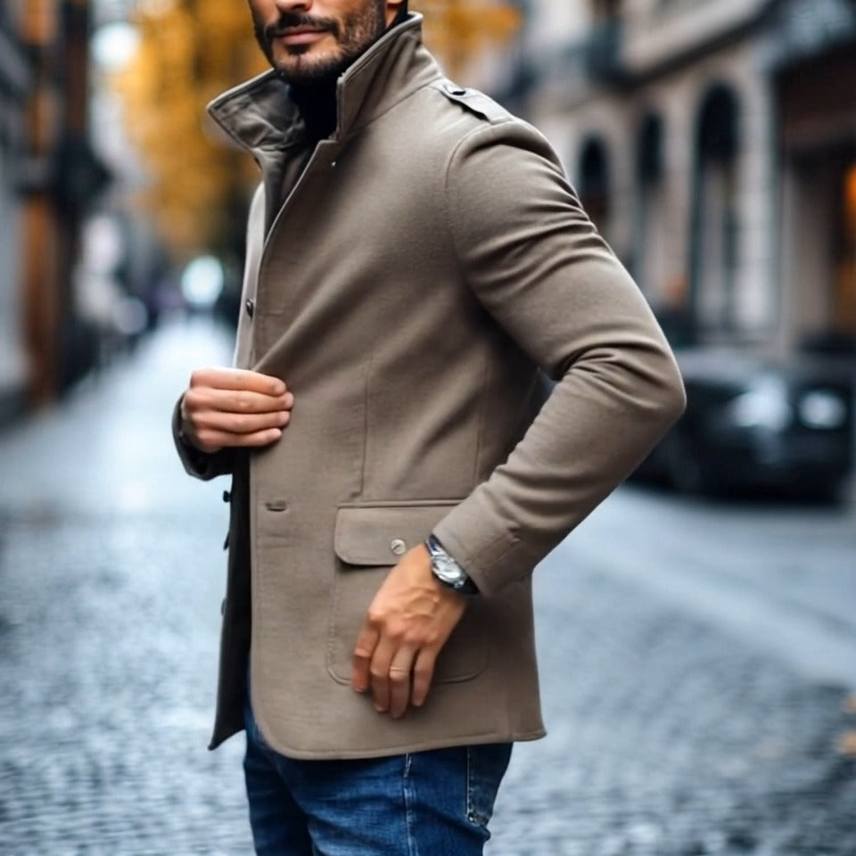 Feliciano - Manteau d'hiver long en mélange de laine pour homme