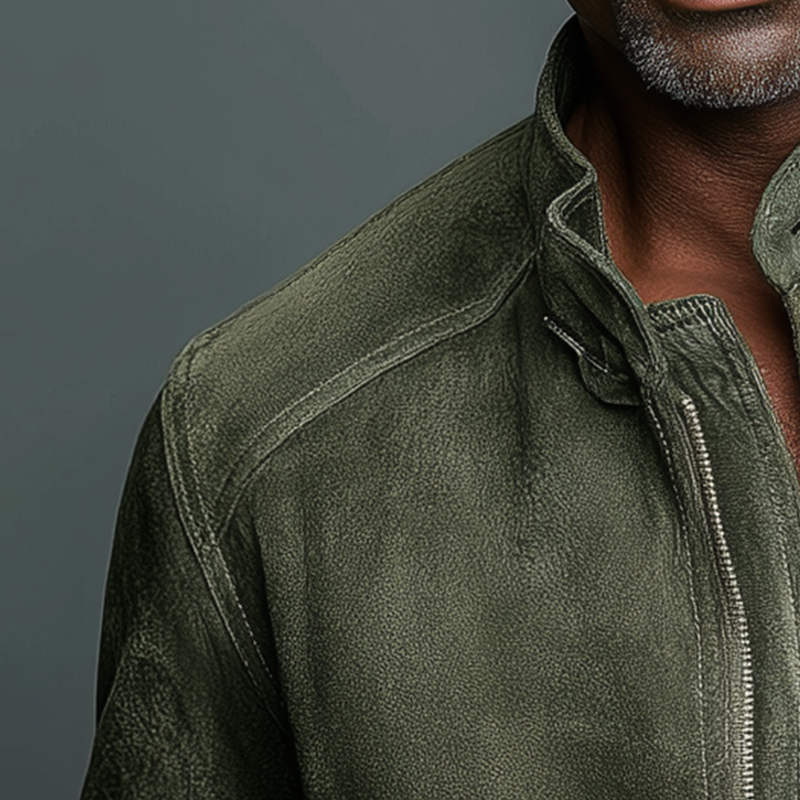 Veste Homme Vintage en Imitation Suède Unie avec Col Montant de Style Baseball