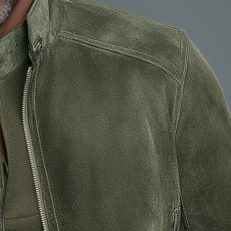 Veste Homme Vintage en Imitation Suède Unie avec Col Montant de Style Baseball