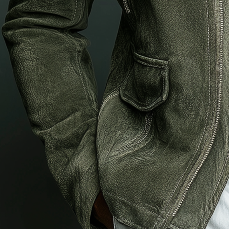 Veste Homme Vintage en Imitation Suède Unie avec Col Montant de Style Baseball