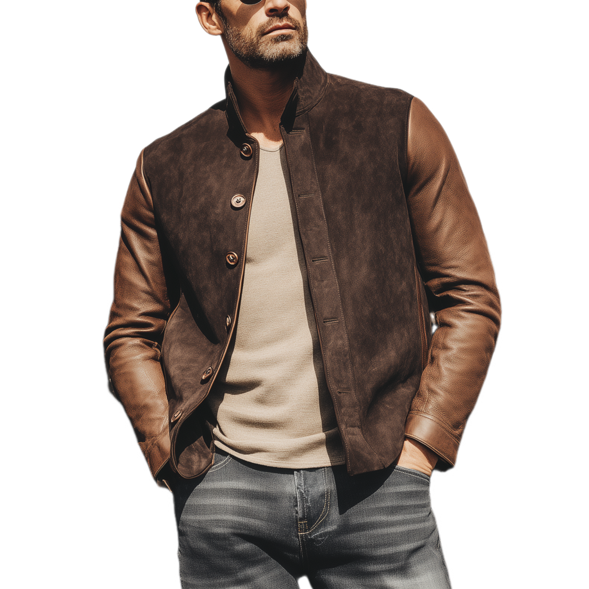 Veste rétro en suède et cuir pour hommes – Manteau de luxe vintage élégant