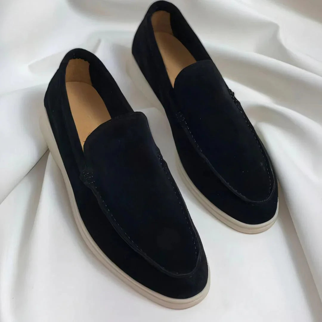 Mocassins en suède pour hommes – Mocassins élégants avec semelle blanche style Old Money
