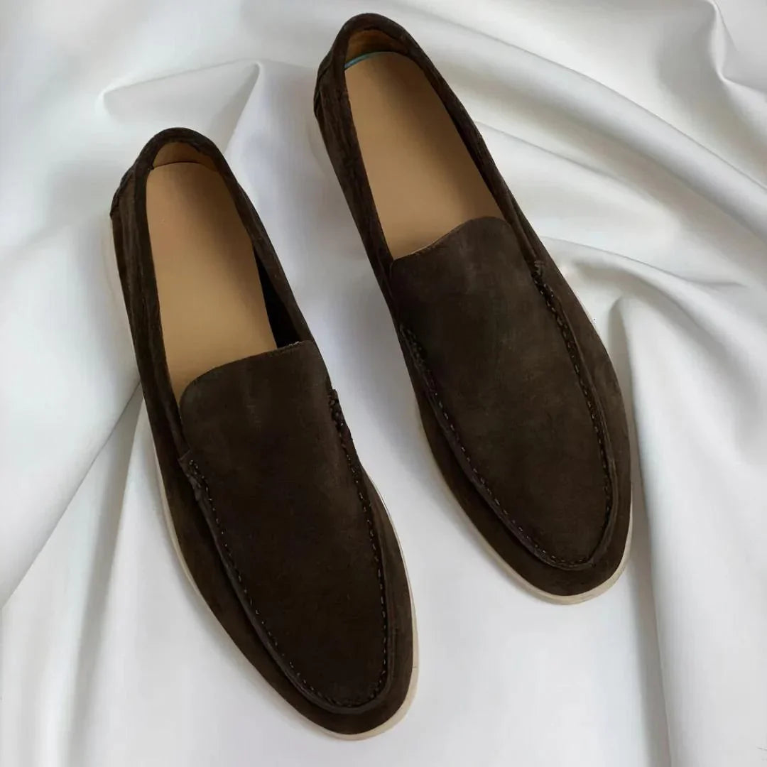 Mocassins en suède pour hommes – Mocassins élégants avec semelle blanche style Old Money