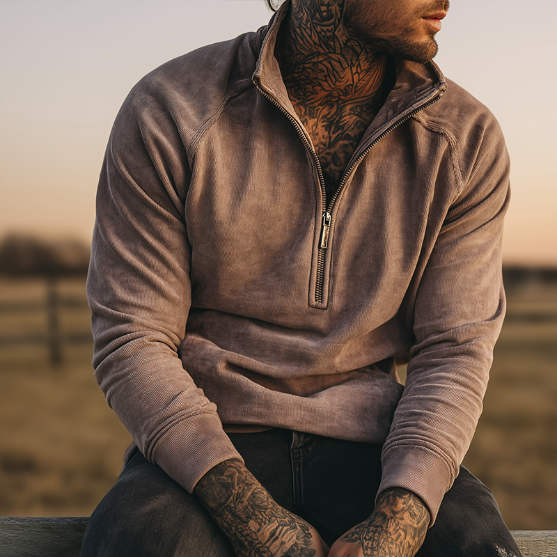 Alex - Sweatshirt zippé rétro décontracté pour hommes, style Old Money